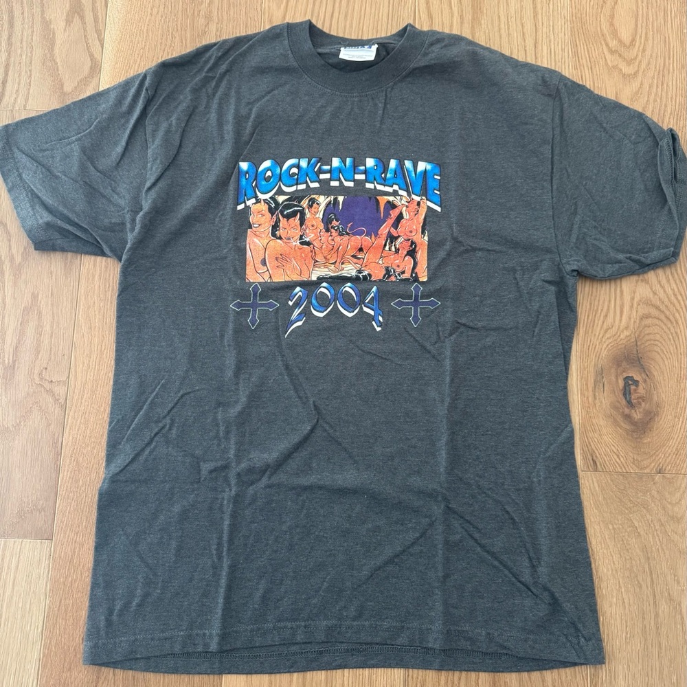 Vintage EDM Rave 2004 Graphic Tee - Charcoal Large